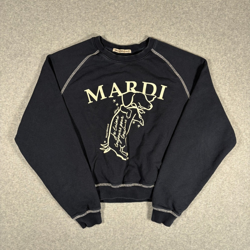 Mardi Mercredi Sweatshirt Women Free Navy Graphic Dog French Bulldog Raglan